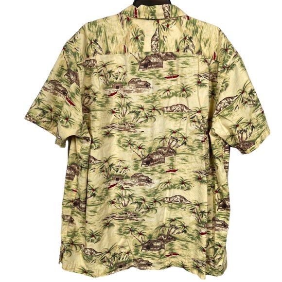 GAP Hawaiian Shirt Mens Large Yellow Tropical Button Up Cotton Lightweight - Picture 2 of 9